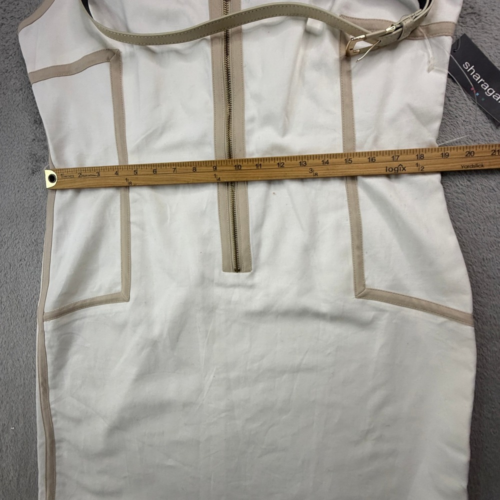 NWT Sharagano Womens White Tan Belted Zip Front Sleeveless Sheath Dress Size 16 - Picture 11 of 14